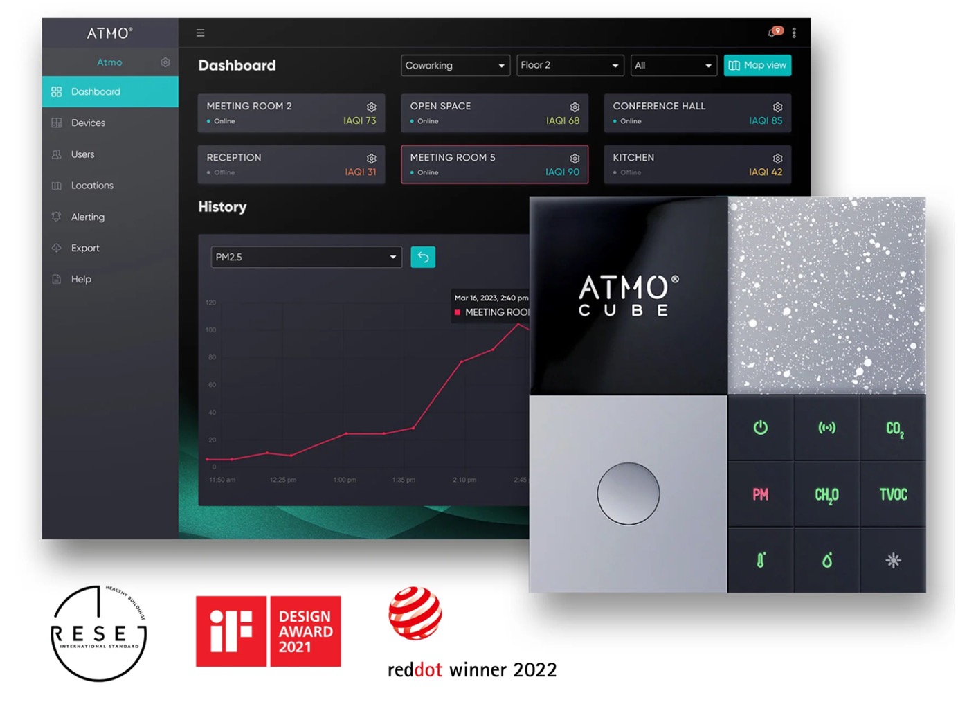 ATMO Atmocube BF2-E new indoor air quality monitor with cloud dashboard.